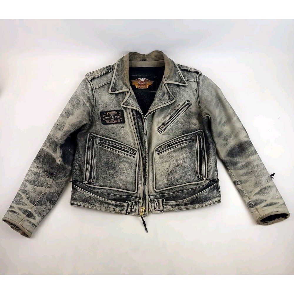 Harley‎ Davidson Distressed Washed Leather Racing Jacket XL An American Legend